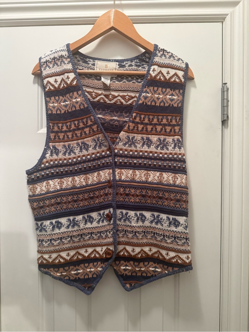 Express Tricot Fair Isle Knit Vest - Blue and Brown